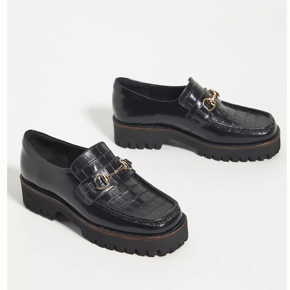 INTENTIONALLY BLANK Black Croc-Patterned Loafers